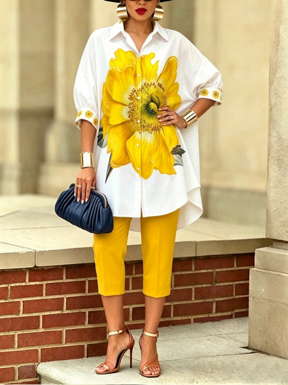 Dellira™ Artistic and Stylish Two-Piece Set with Floral Shirt and Pants