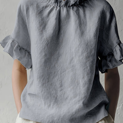 Yuna™ Casual Solid Color Blouse with Elegant Neckline