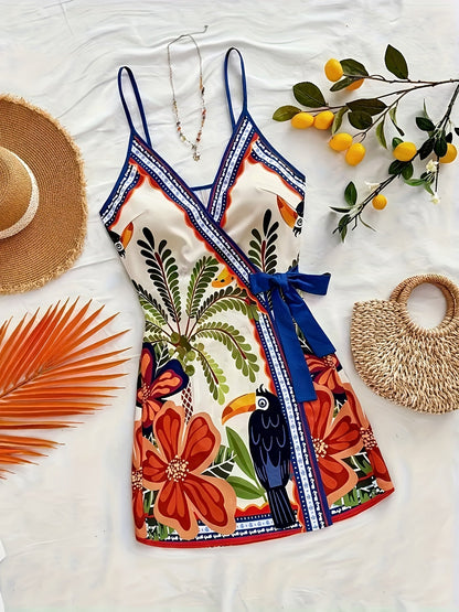 Dara™ Long Tropical Dress with V-Neck and Floral Print