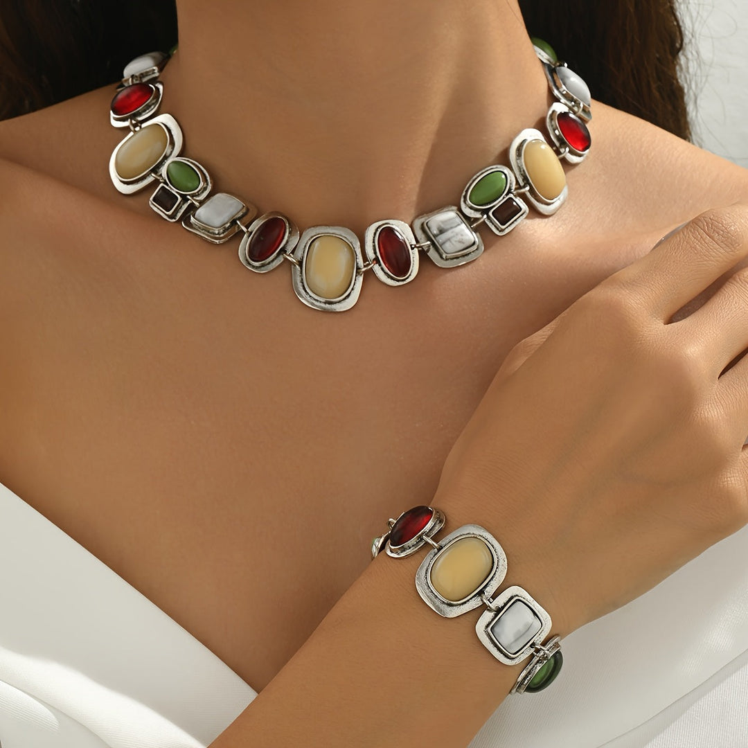 Graevis | Bohemian Set of Necklace and Bracelet with Multicolor Ethnic Design