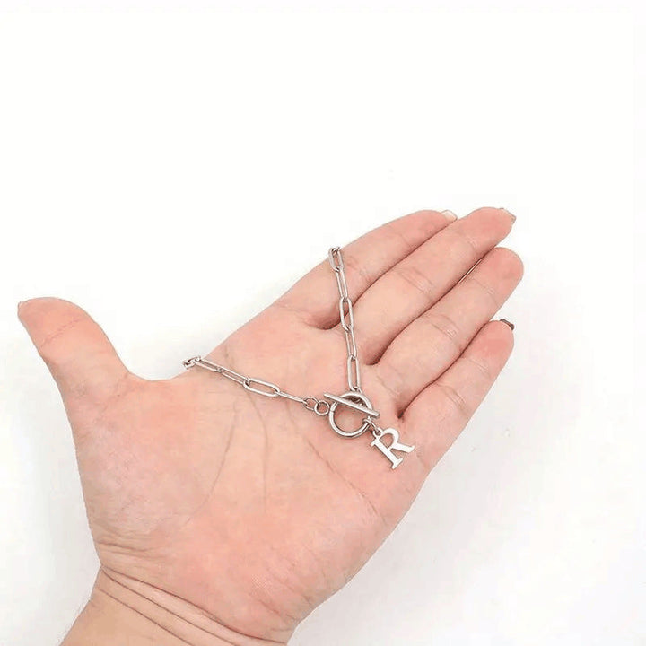 Ganelle™ Collar with Circular Lock Closure and Initial in Paperclip Shape