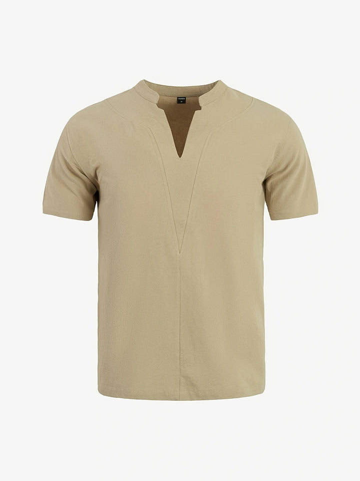 Grexric | Men's Linen Shirt with Mao Collar and Relaxed Fit