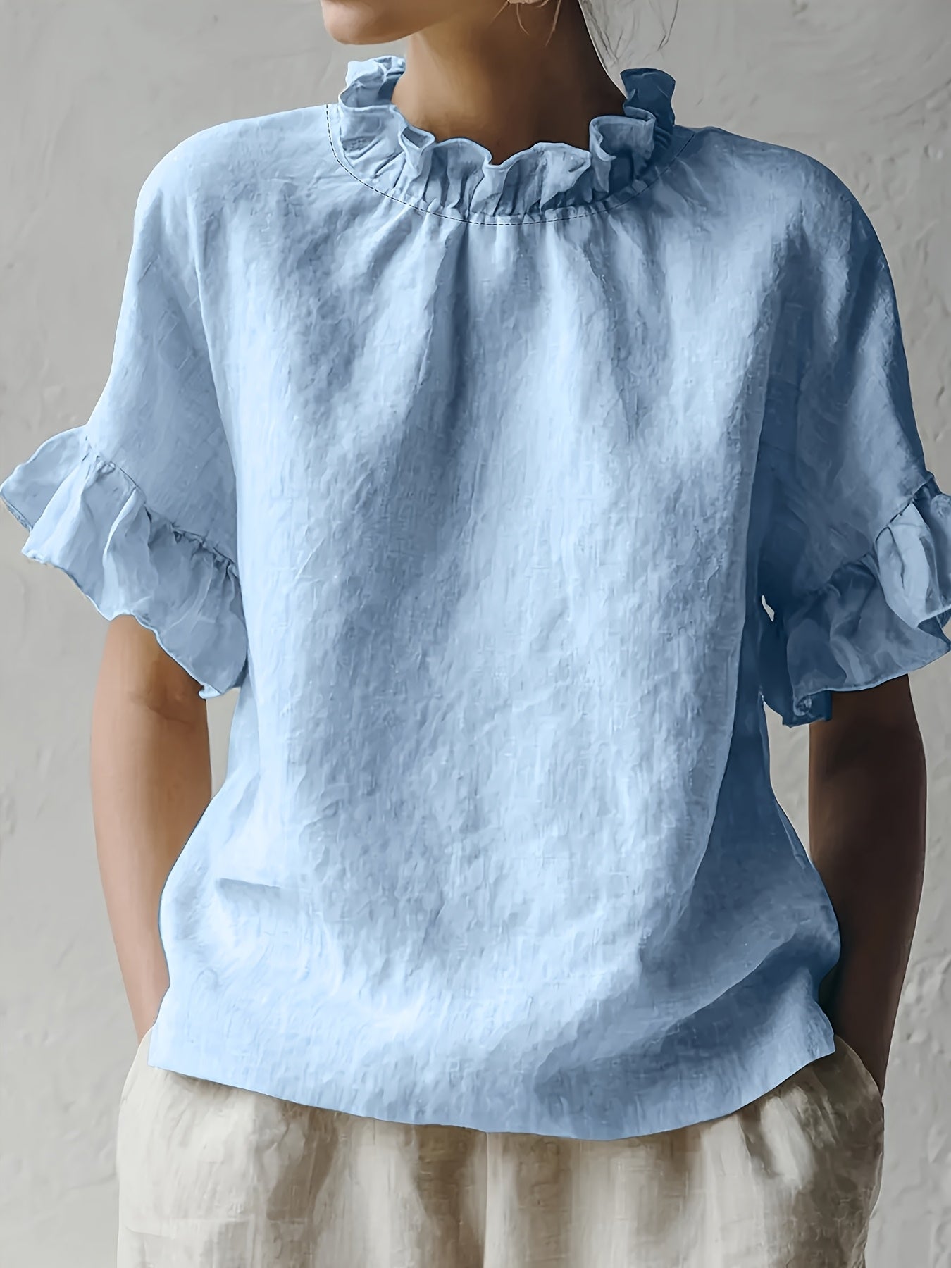 Yuna™ Casual Solid Color Blouse with Elegant Neckline