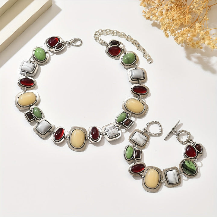 Graevis | Bohemian Set of Necklace and Bracelet with Multicolor Ethnic Design