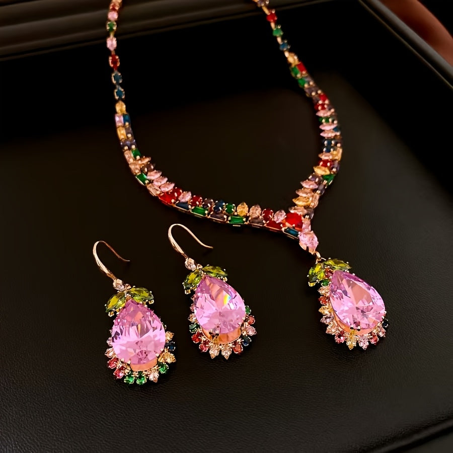 Quothex | Elegant Multicolor Drop Design Necklace and Earring Set