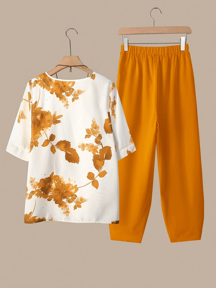 Fynley™ Printed Two-Piece Set with Comfortable Blouse and Pants