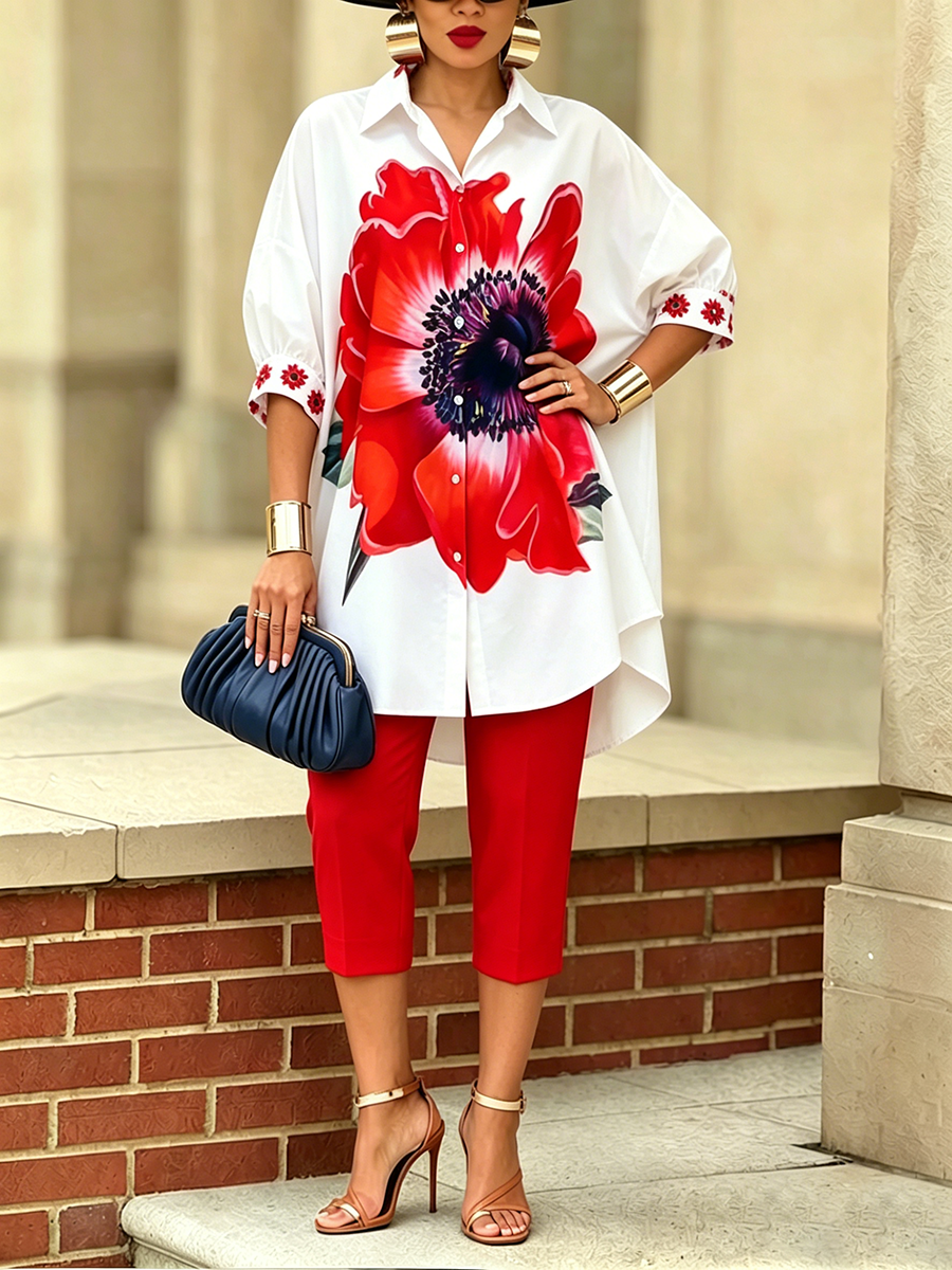Dellira™ Artistic and Stylish Two-Piece Set with Floral Shirt and Pants