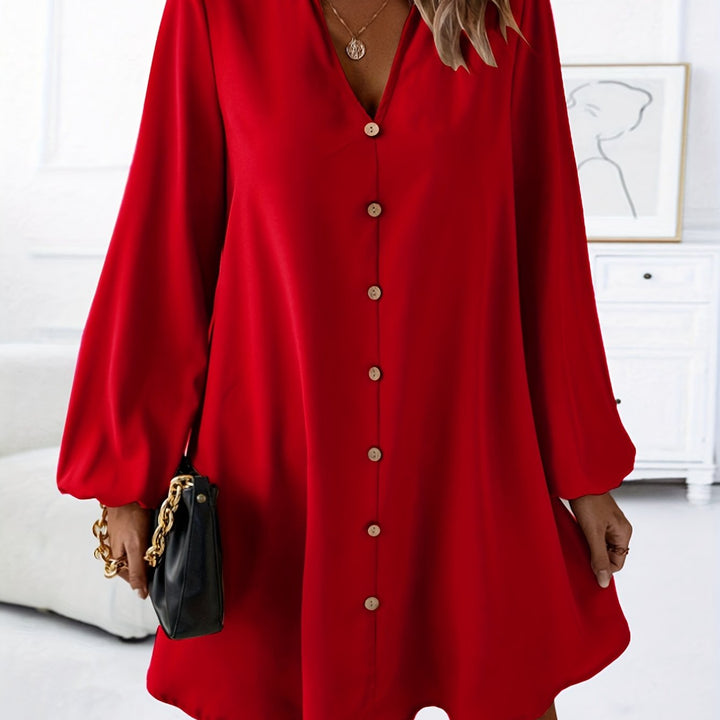 Faria™ Elegant Long Sleeve V-Neck Dress