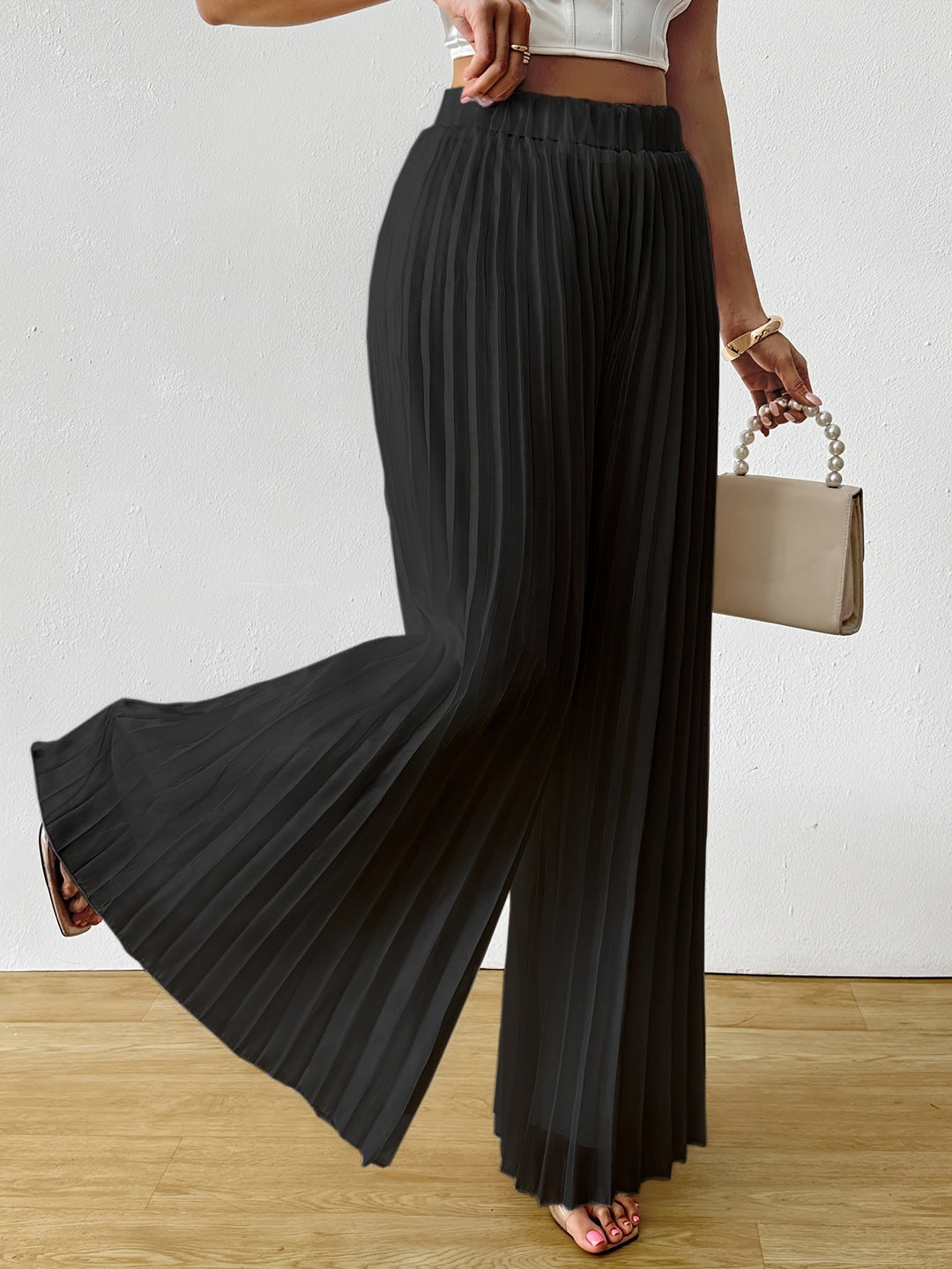 Uliquin | Pleated Wide-Leg Pants with Elastic Waist and Elegant Fall