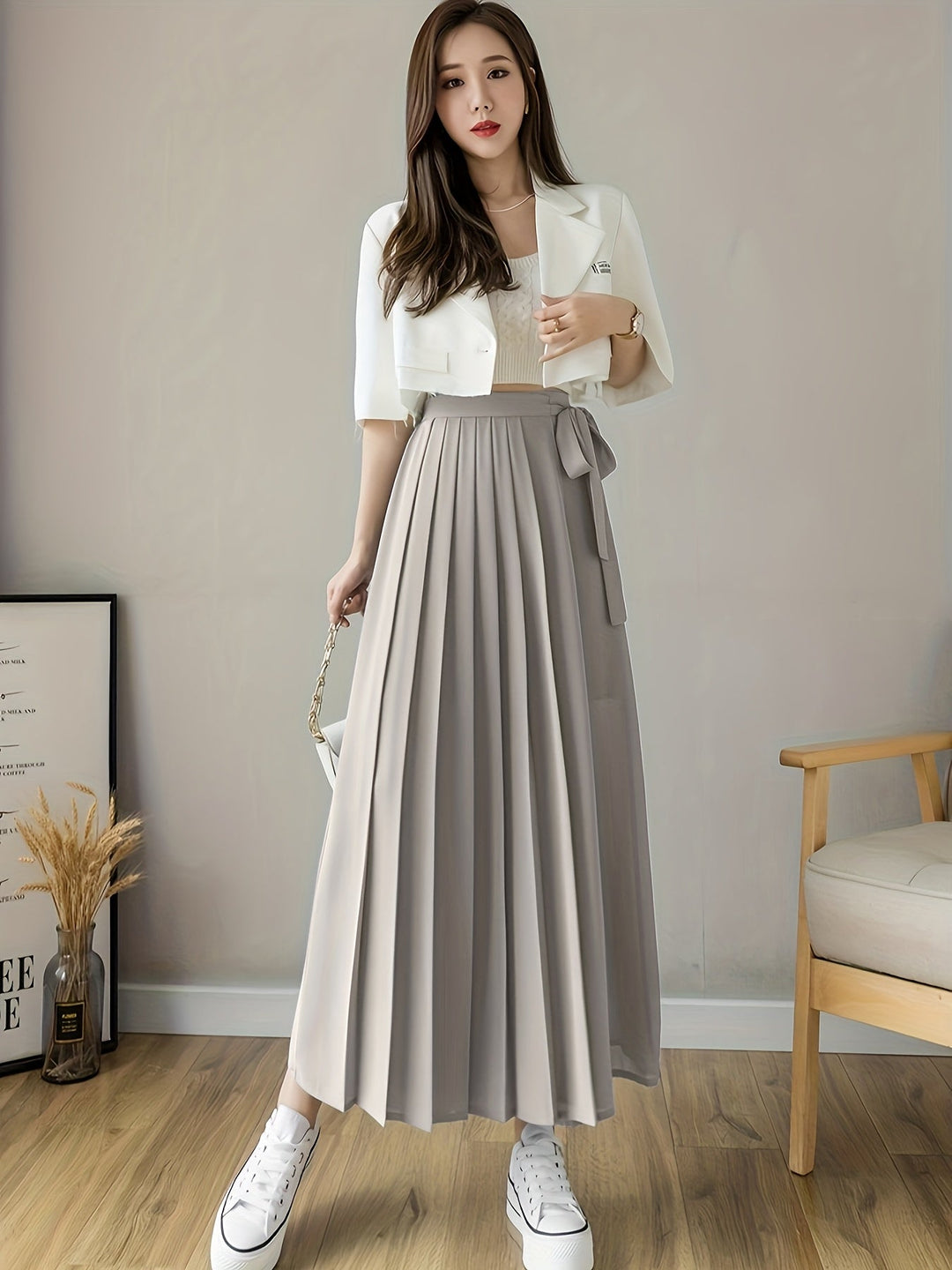 Caexine | Wide Leg Trousers with Pleats and Elegant Cut