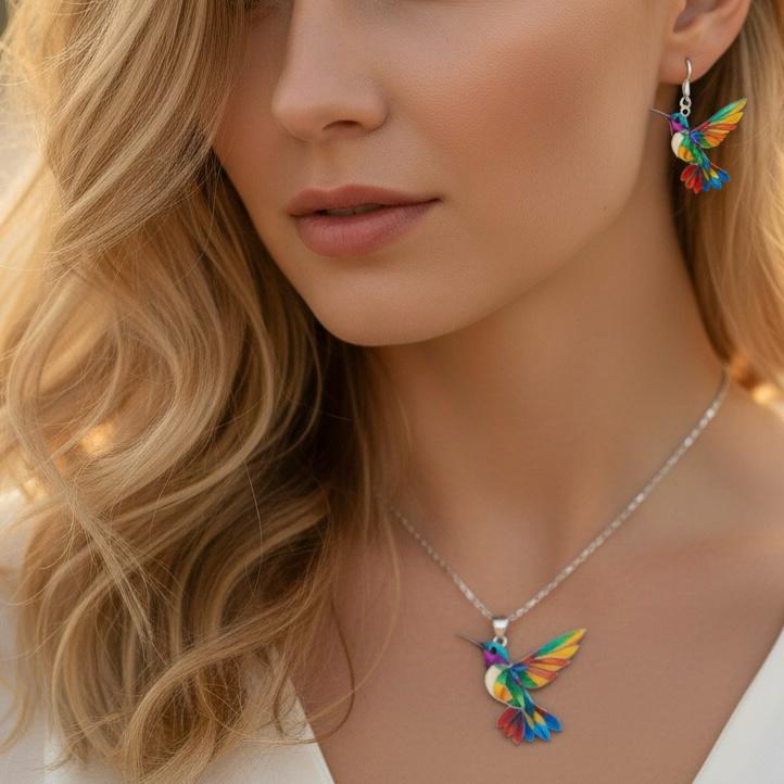 Vaila™ Hummingbird Rainbow Collar + Matching Earrings Gift