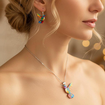 Vaila™ Hummingbird Rainbow Collar + Matching Earrings Gift