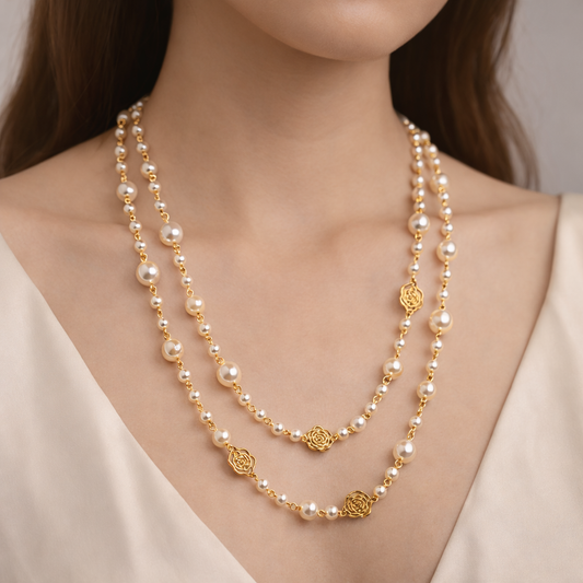 Darivienne™ Elegant Pearl Necklace with Golden Chain