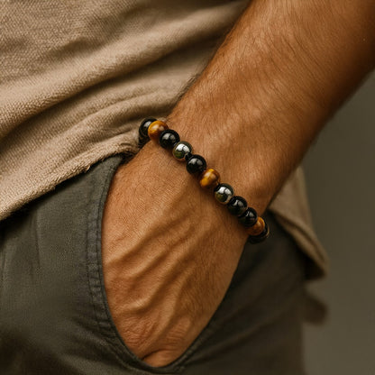 Caryra™ "3 Protections" Bracelet in Tiger Eye, Hematite, and Black Obsidian