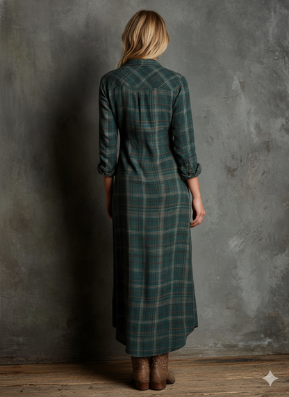 Blayra™ Women's Plaid Shirt Maxi Dress with Lapel