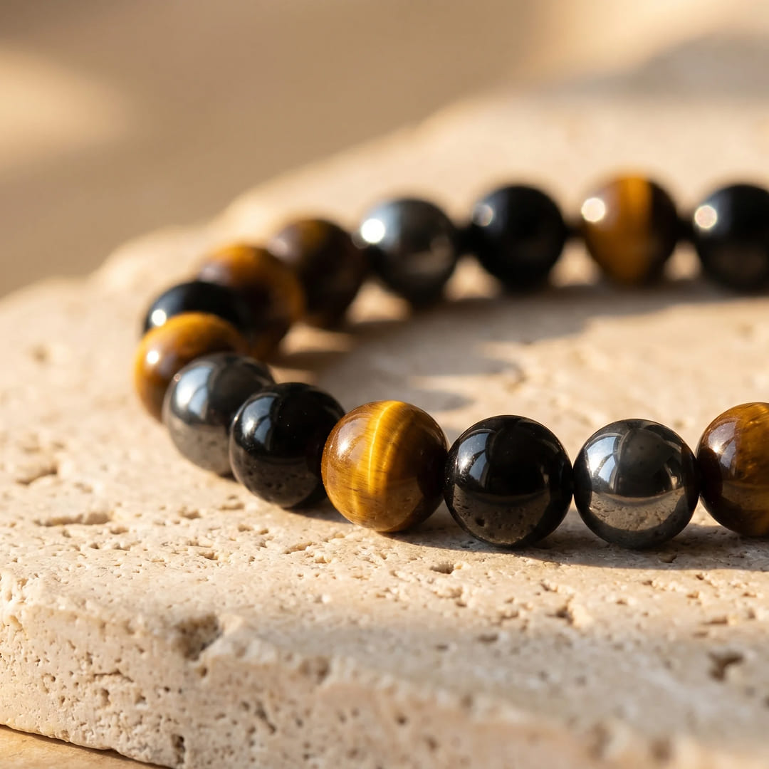 Caryra™ "3 Protections" Bracelet in Tiger Eye, Hematite, and Black Obsidian