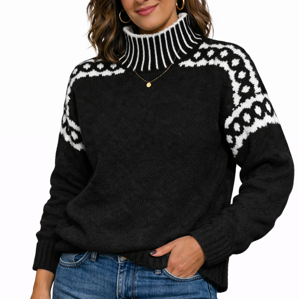 Koreli™ Cozy Sweater with Decorative High Neck