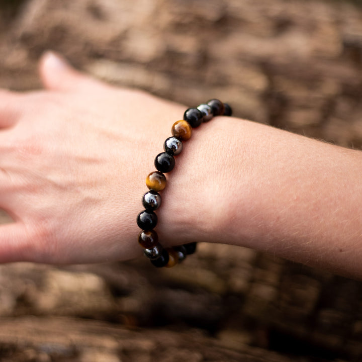 Caryra™ "3 Protections" Bracelet in Tiger Eye, Hematite, and Black Obsidian
