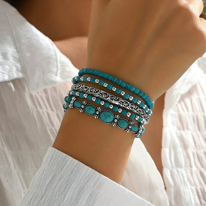 Selavienne™ Bohemian Bracelets with Green and Turquoise Beads