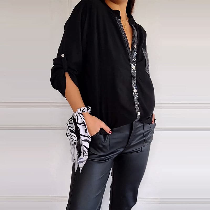 Hadley™ Top Casual Patchwork with Shiny Sequins