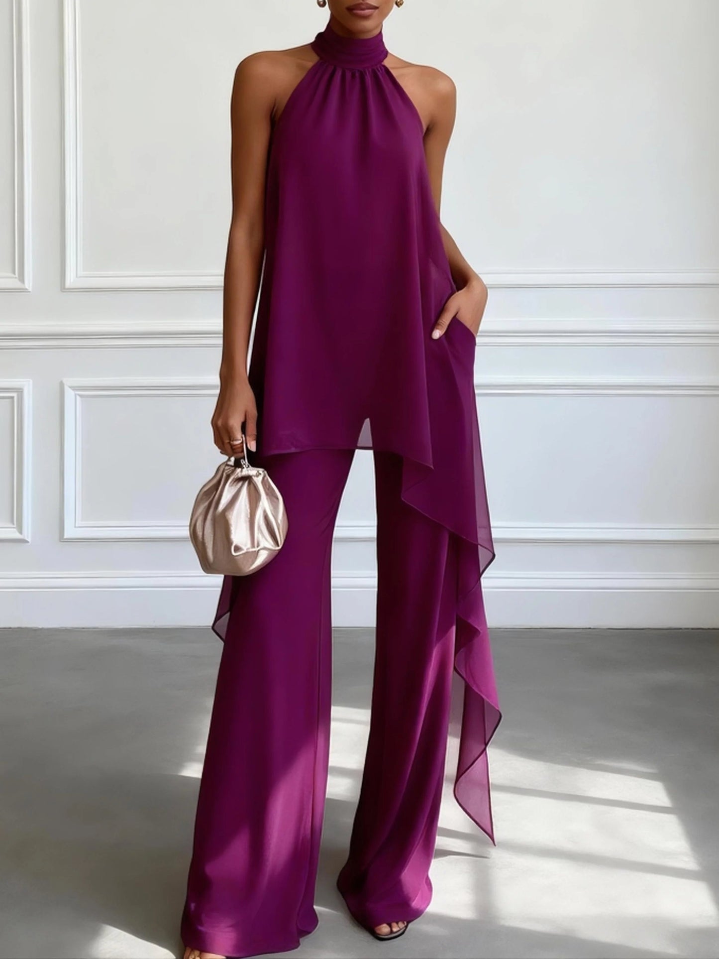 Veda™ Elegant Halter Set with Fluid Pants