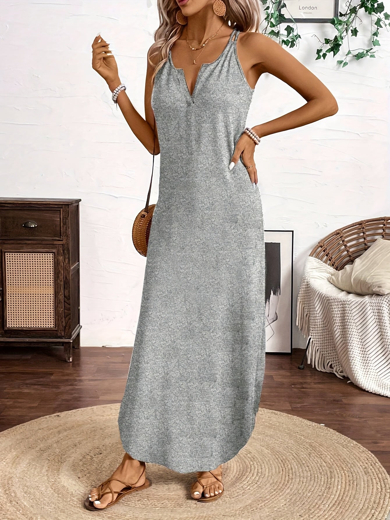 Sailor™ Midi Dress with Straps, V-Neck, and Relaxed Style