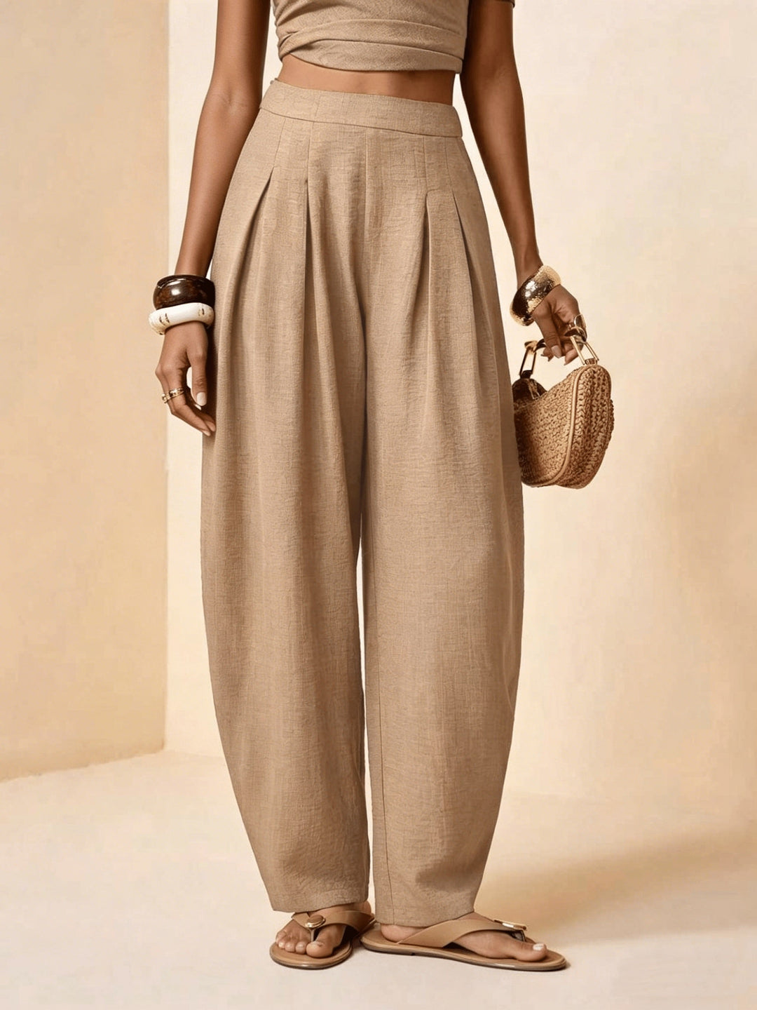 Droveaux | Elegant Straight Pants with Elastic Waist and Pleats
