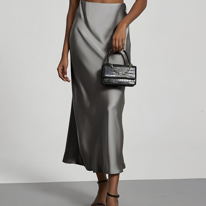 Greya™ High-Waisted Satin Midi Skirt with Elegant Fall