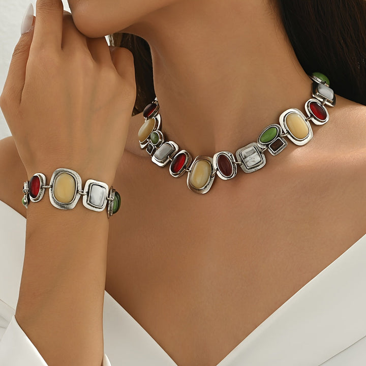 Graevis | Bohemian Set of Necklace and Bracelet with Multicolor Ethnic Design