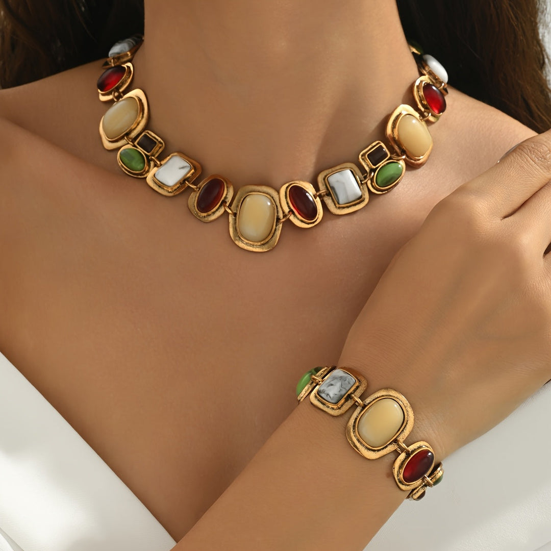 Graevis | Bohemian Set of Necklace and Bracelet with Multicolor Ethnic Design