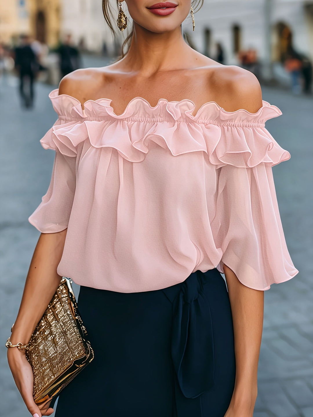 Bruvelle | Elegant Off-Shoulder Blouse with Short Sleeves
