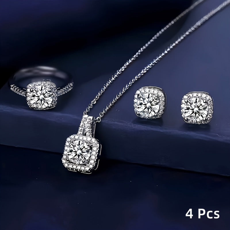Elkie™ Elegant Sparkling Jewelry Set with Necklace, Ring, and Earrings