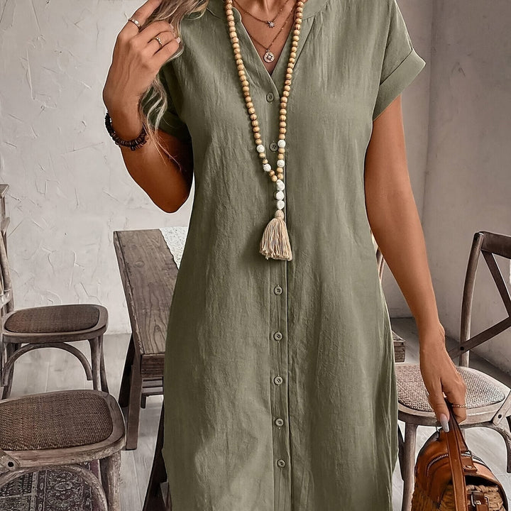 Celine™ Casual Loose Dress with V-Neck and Buttons