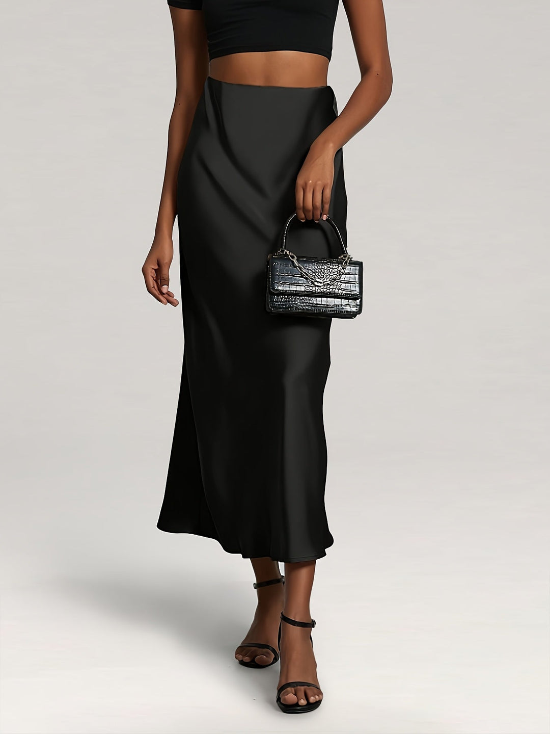Greya™ High-Waisted Satin Midi Skirt with Elegant Fall