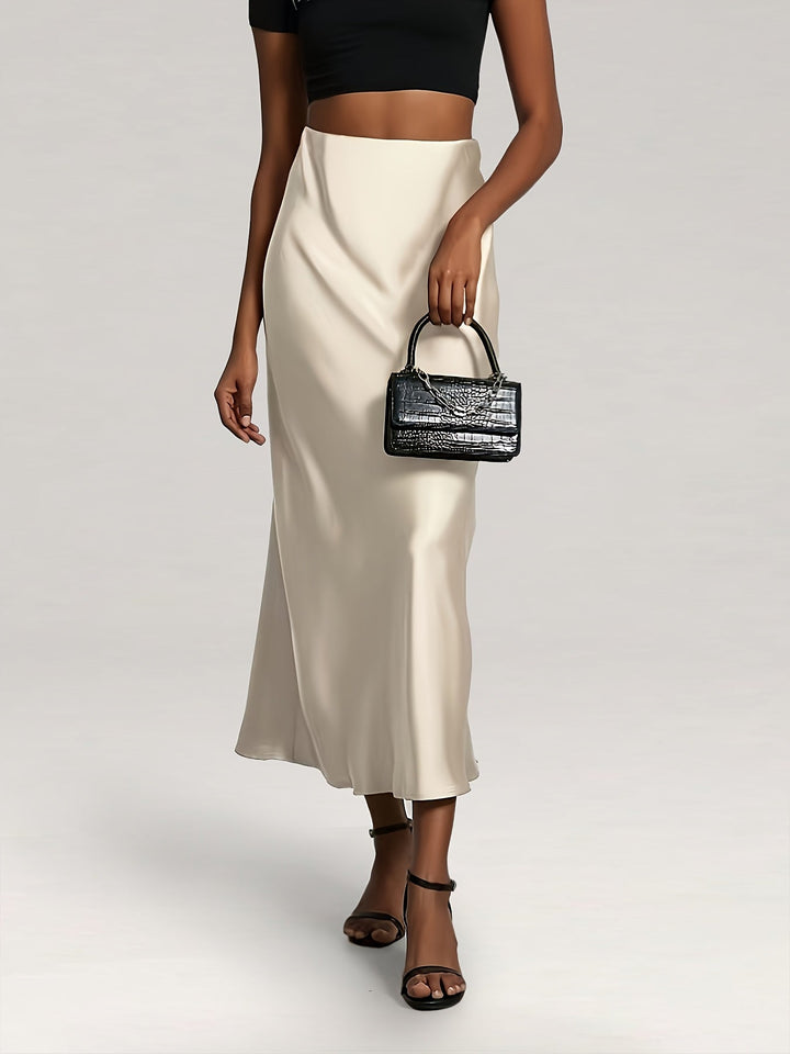 Greya™ High-Waisted Satin Midi Skirt with Elegant Fall