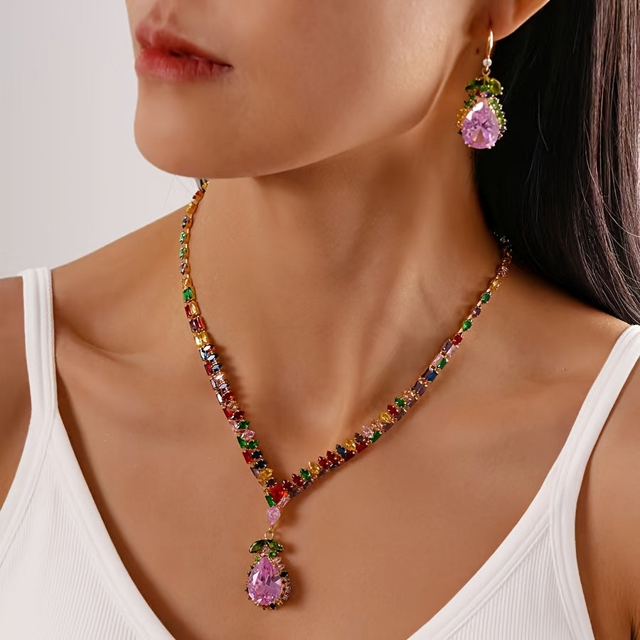Quothex | Elegant Multicolor Drop Design Necklace and Earring Set
