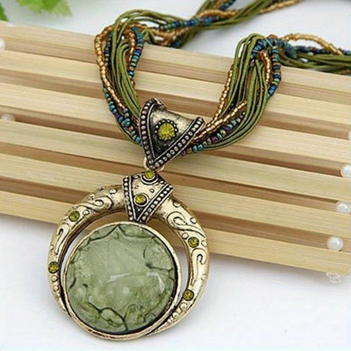 Jora™ Bohemian Necklace with Green Marble Stone Pendant