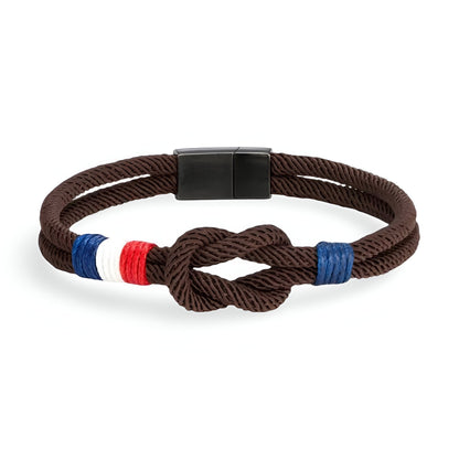 Porter™ Adjustable Cord Bracelet with Knot and French Flag Detail