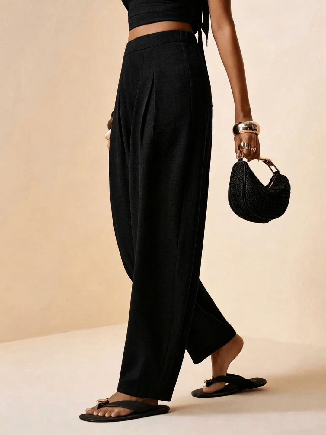 Droveaux | Elegant Straight Pants with Elastic Waist and Pleats
