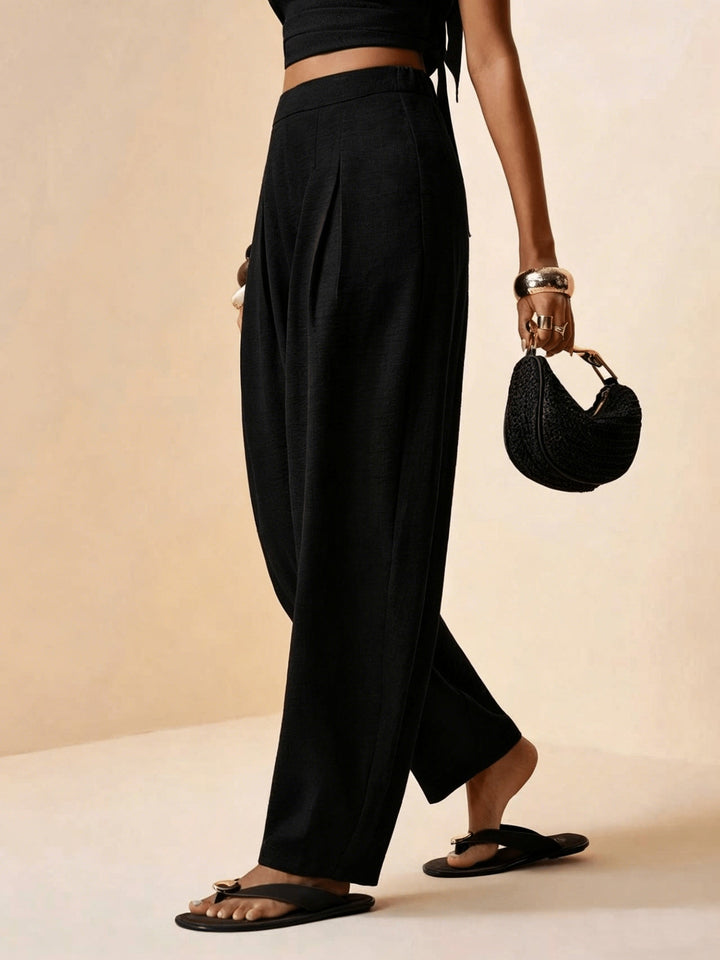 Droveaux | Elegant Straight Pants with Elastic Waist and Pleats
