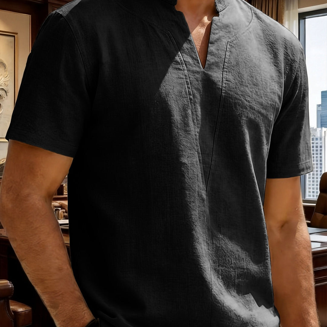 Grexric | Men's Linen Shirt with Mao Collar and Relaxed Fit