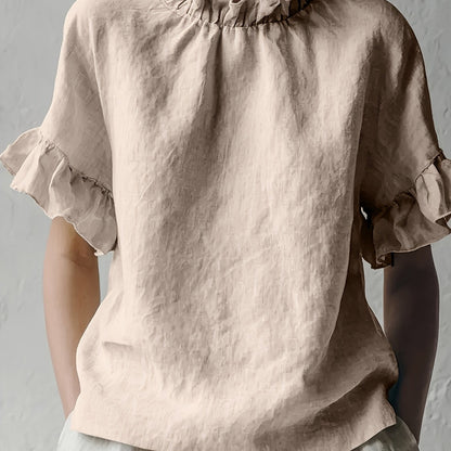 Yuna™ Casual Solid Color Blouse with Elegant Neckline