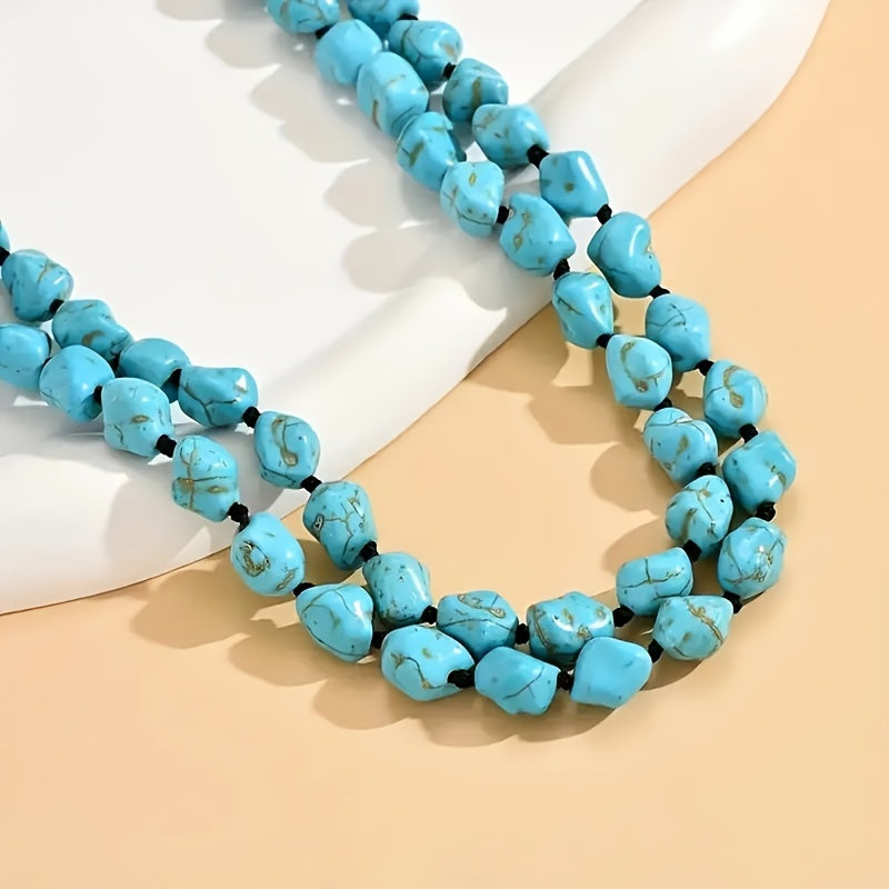 Saria™ Double Layer Bohemian Collar with Turquoise and Natural Stones