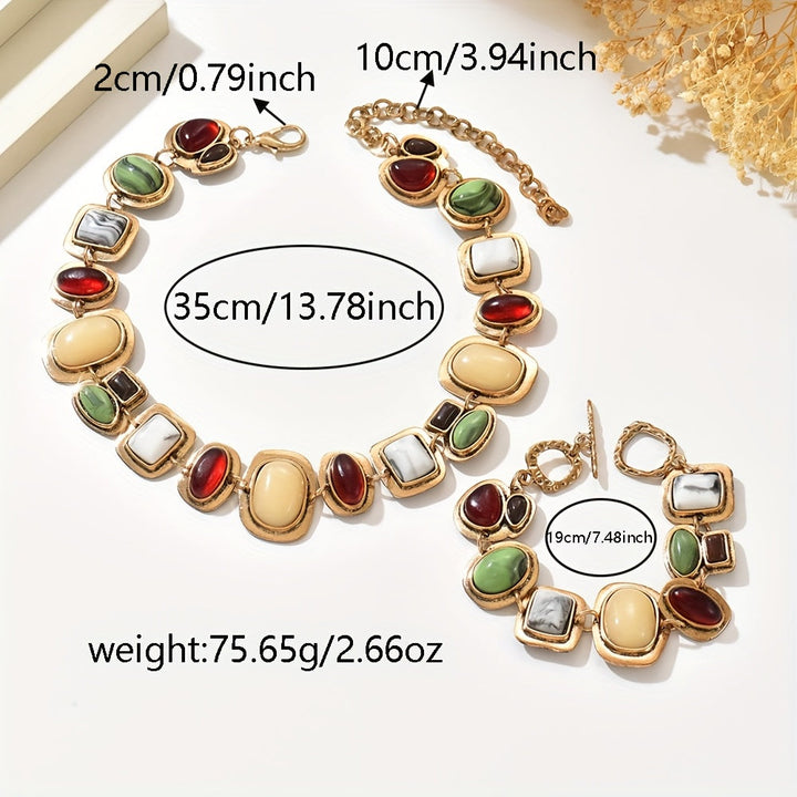 Graevis | Bohemian Set of Necklace and Bracelet with Multicolor Ethnic Design