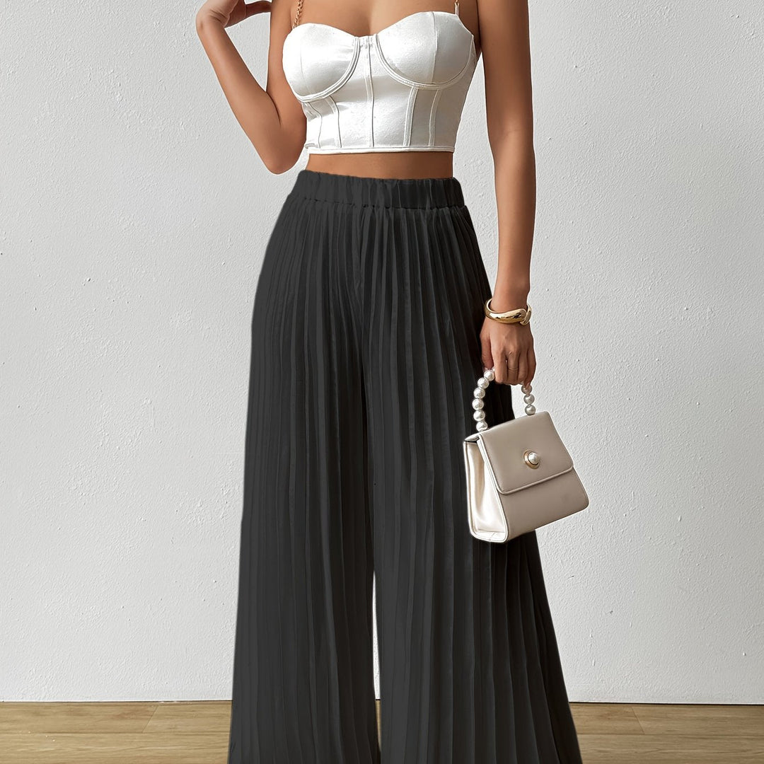Uliquin | Pleated Wide-Leg Pants with Elastic Waist and Elegant Fall