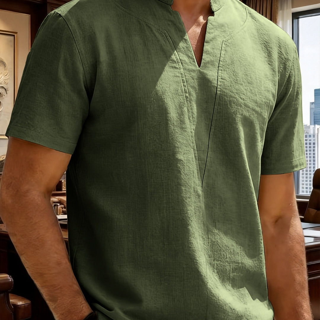 Grexric | Men's Linen Shirt with Mao Collar and Relaxed Fit