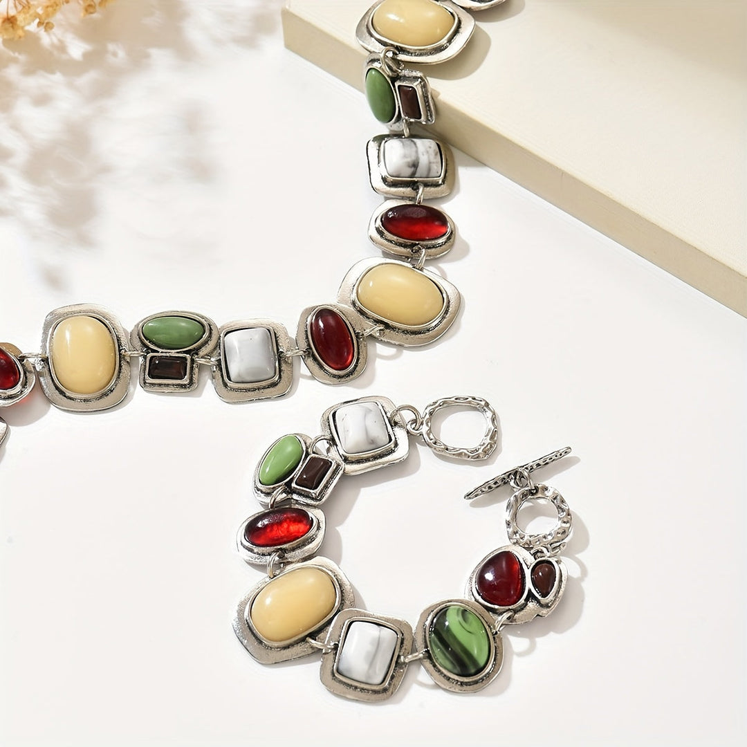 Graevis | Bohemian Set of Necklace and Bracelet with Multicolor Ethnic Design
