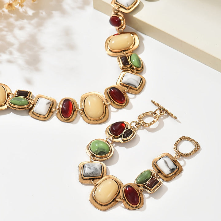 Graevis | Bohemian Set of Necklace and Bracelet with Multicolor Ethnic Design