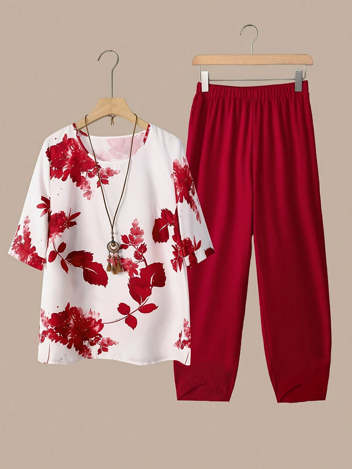 Fynley™ Printed Two-Piece Set with Comfortable Blouse and Pants
