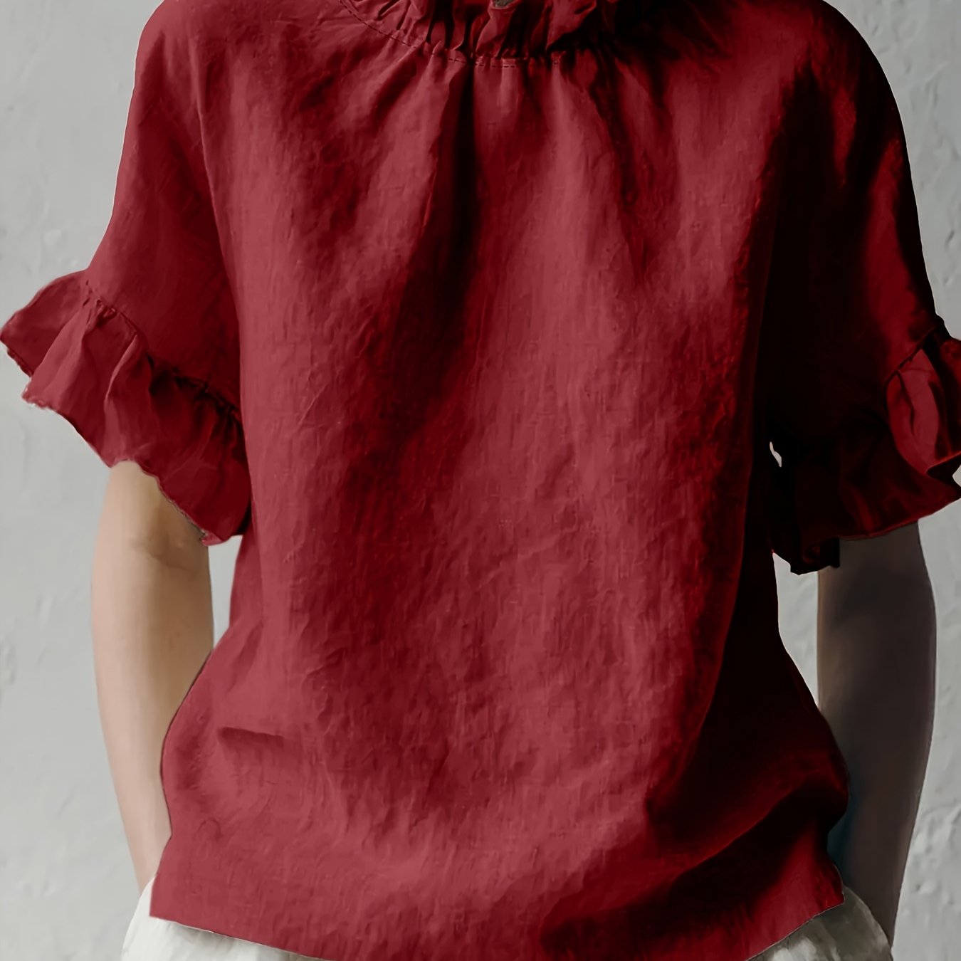 Yuna™ Casual Solid Color Blouse with Elegant Neckline